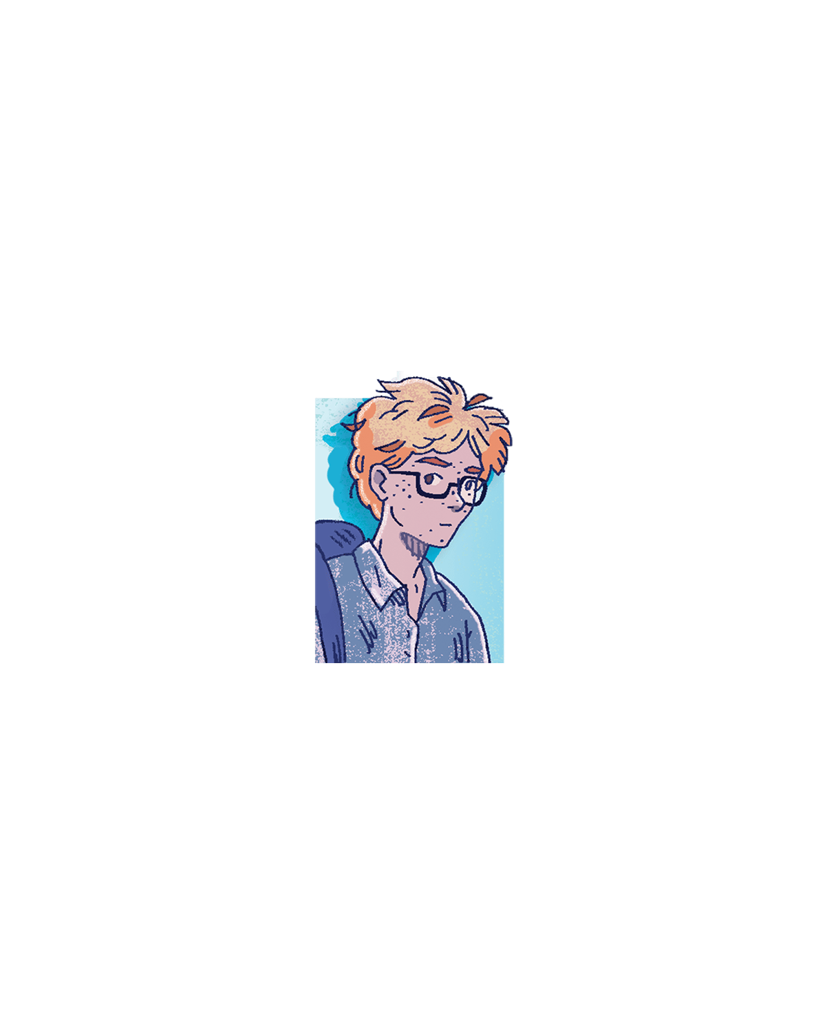 David, illustrated with orange hair and glasses