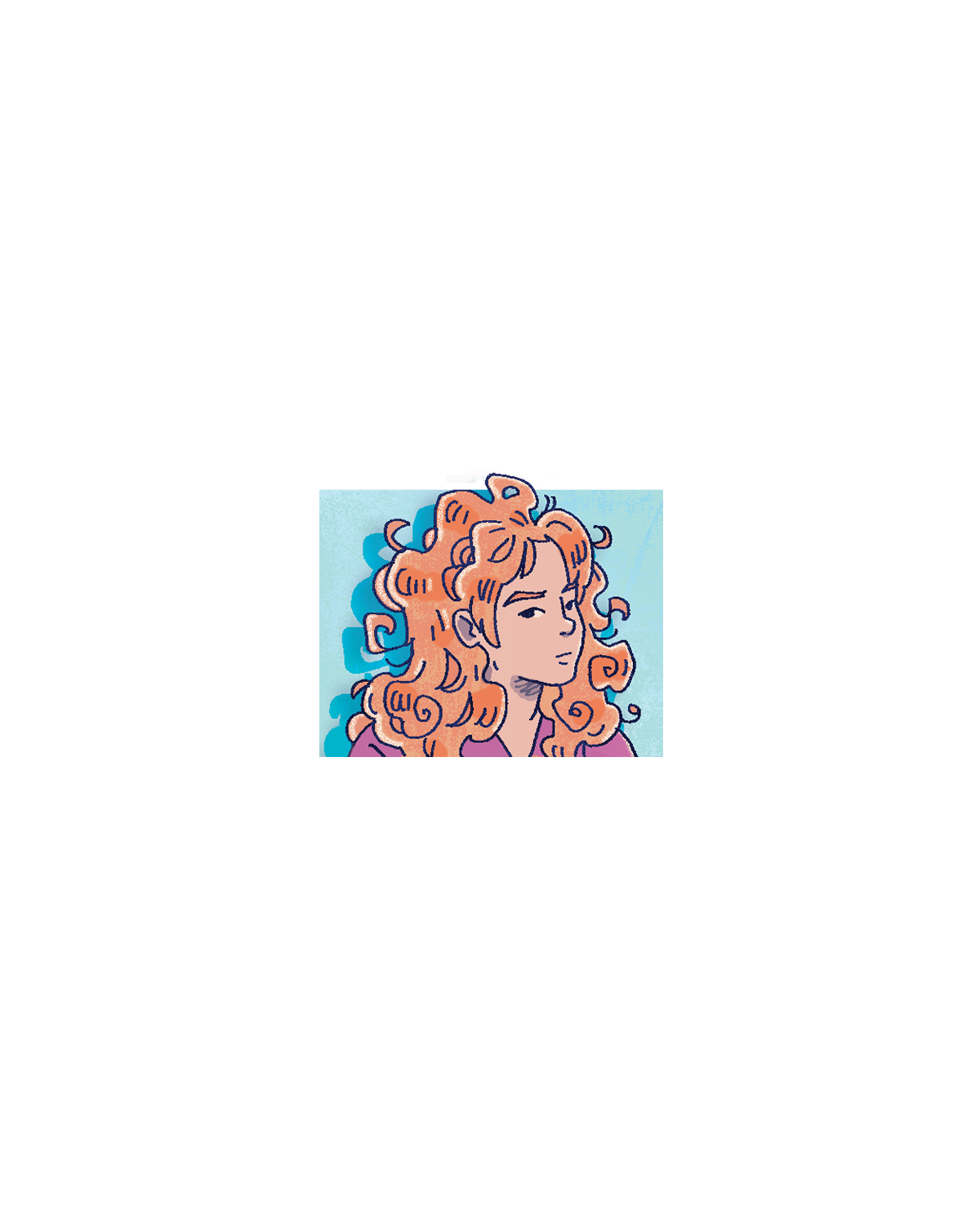 Jamie, illustrated with curly orange hair looking to the side